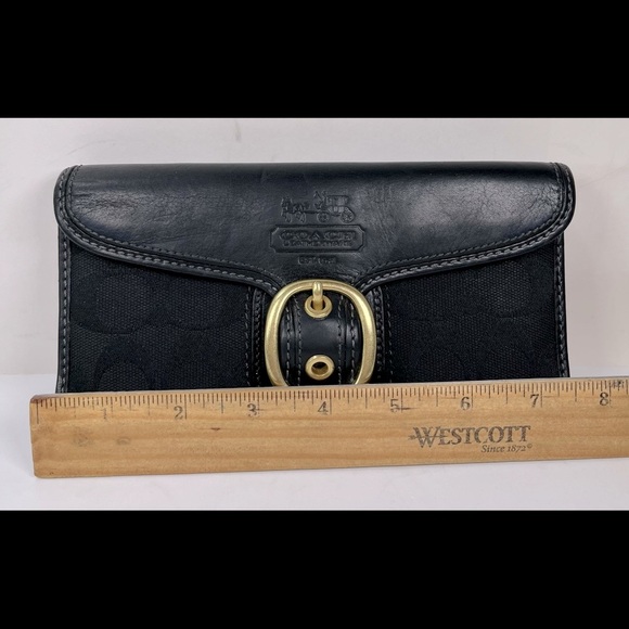 Coach Bleecker Tattersall Black Signature Clutch Wallet- Lightly Distressed - Picture 10 of 15